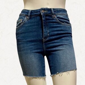 We The Free High Rise Denim Bermuda Shorts Raw Hem Button Fly Size 29